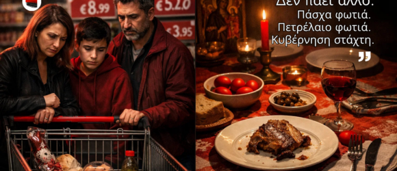 Μισοάδειο καλάθι σούπερ μάρκετ με αυξημένες τιμές και οικογένεια σε προβληματισμό ενόψει Πάσχα 2026