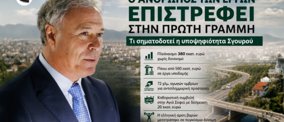 Ο Γιάννης Σγουρός με φόντο την Αττική και τα σημαντικότερα έργα της αυτοδιοικητικής του πορείας μετά την ανακοίνωση της υποψηφιότητάς του με το ΠΑΣΟΚ.
