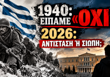 28η Οκτωβρίου 1940 – Έλληνες στρατιώτες, ελληνική σημαία και Βουλή σε επετειακή σύνθεση με μήνυμα «1940: Είπαμε ΟΧΙ – 2026: Αντίσταση ή σιωπή;».